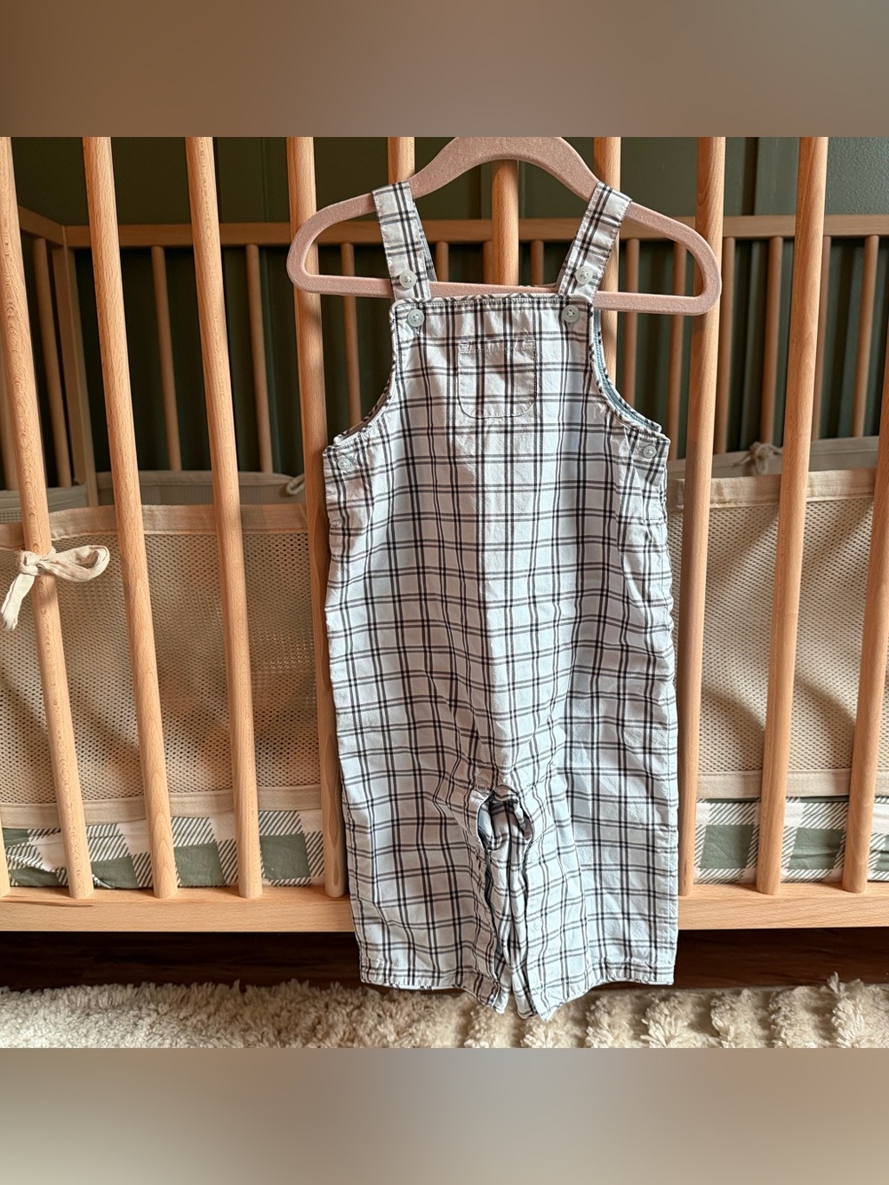 Janie and Jack White Plaid Overalls with Navy Check